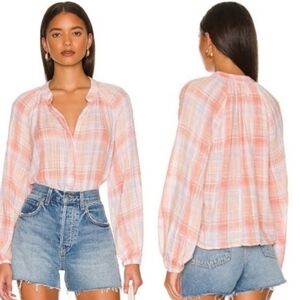 Bella Dahl Long Sleeve Button Up Shirt In Coral Plaid Size XS